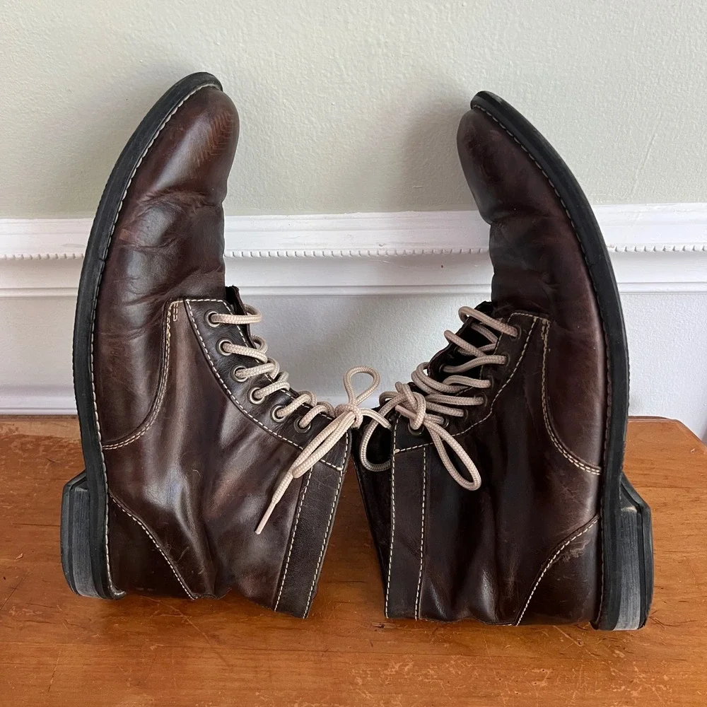 Cole Haan Vtg Distressed Boots Mens 10.5 Leather Lace Up Brown‎ Rugged Preloved